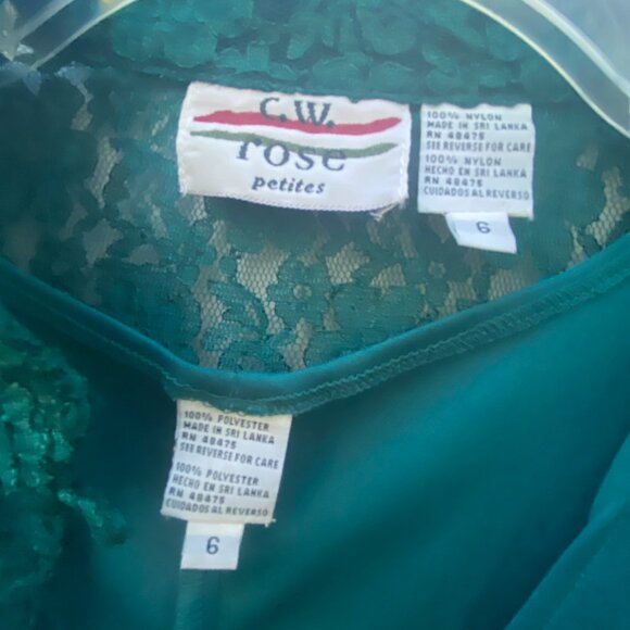 Green Lace Slip Dress size 6 Stretchy Holiday C.W. Rose Petites - Picture 12 of 13